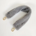 Close-up of fluffy grey faux fur bag strap with polished gold lobster clasps and soft texture - Length Approx 40cm / Grey + Gold Hook