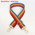 Detail of adjustable 3.8cm striped wide shoulder strap with gold metal lobster clasps - Yellow & Blue Stripe (Gold Hook)