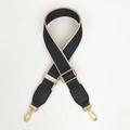 Adjustable black and cream canvas shoulder strap with gold metal lobster clasps - Gold S-Hook Connector Clasp / Black with Black Leather