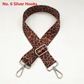 Adjustable leopard print wide shoulder strap No. 6 with polished silver metal hooks - Length approx. 130cm / Leopard Style 6 + Silver Hook