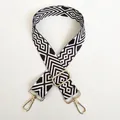 Adjustable wide canvas shoulder strap with black white geometric patterns and gold hooks - A15 Pattern (Gold Hook)