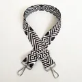 Detail of A15 wide canvas shoulder strap with black and white geometric pattern and silver hook - A15 Pattern (Silver Hook)