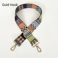 Detail view of ethnic geometric woven bag strap with adjustable gold hooks and hardware - A12 Pattern (Gold Hook)