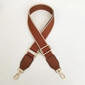 Adjustable brown and beige woven canvas shoulder strap with gold metal buckles - Brown with Beige Edge and Brown Leather