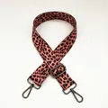 Close-up of leopard print canvas strap with gunmetal swivel hooks and adjustable buckle - Length approx. 130cm / Leopard Style 7 + Gunmetal Hook