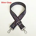 Detail of adjustable wide canvas shoulder strap with blue and pink wave patterns and silver hooks - A16 Pattern (Silver Hook)