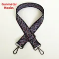 Macro detail of geometric patterned wide canvas bag strap with gunmetal trigger hooks - A16 Pattern (Gunmetal Hook)