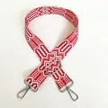 Detail of silver hook and red geometric ethnic patterned wide canvas replacement bag strap - A18 Pattern (Silver Hook)