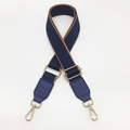 Adjustable wide canvas replacement strap in navy blue with tan accents and gold hooks - Blue with Brown Edge and Blue Leather