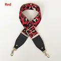 Detail of red leopard print crossbody strap with black litchi leather and gold hardware - Red (Gold Buckle)