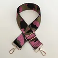 Detail of adjustable wide camouflage strap with golden metal hardware and lobster clips - Army Green & Pink Thread