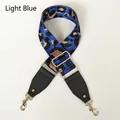 Detail of blue leopard print wide replacement strap with gold metal hooks and leather - Light Blue (Gold Hardware)