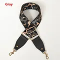 Macro detail of grey leopard print bag strap with lychee leather ends and gold metal hooks - Gray (Gold Clasp)