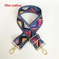 Detail view of ethnic geometric pattern canvas bag strap with golden metal lobster hooks - Film Grid (Gold Hook)