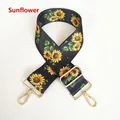 Detail of adjustable sunflower pattern canvas bag strap with gold metal swivel hooks - Sunflower (Gold Hook)