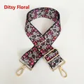 Detail of floral canvas bag strap with gold metal hooks and navy flower pattern - Small Floral (Gold Hook)