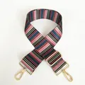 Detail of adjustable striped canvas strap with premium gold metal swivel hooks and buckles - Multicolor Stripes (Gold Hook)