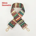 Close-up of geometric ethnic canvas bag strap with golden metal swivel hooks and buckles - Ethnic Geometric (Gold Hook)