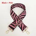Detail of black and pink zebra pattern woven strap with polished gold lobster clasps - Black + Pink + Gold Hook