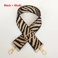 Adjustable zebra print bag strap in black and khaki with gold-tone hardware buckles - Black + Khaki + Gold Hook