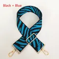 Adjustable zebra print strap in black and blue with gold metal swivel hooks for bags - Black + Blue + Gold Hook