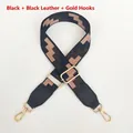 Detail of adjustable wide shoulder strap featuring black and brown geometric patterns - Black (Black Leather & Gold Hardware)