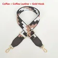 Close-up of adjustable bag strap with coffee geometric patterns and gold metal hardware - Coffee (Coffee Leather & Gold Hardware)