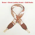 Adjustable wide replacement bag strap with brown geometric embroidery and gold hardware - Brown (Brown Leather & Gold Hardware)