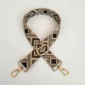 Close-up of adjustable embroidered purse strap with golden metal hooks and geometric patterns - Beige Khaki Dark Brown Geometric Style (A43+Gold Hook)