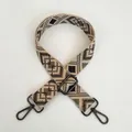 Close-up of diamond pattern jacquard woven strap with matte black metal swivel hooks - Beige Khaki Dark Brown Geometric Style (A43+Gunmetal Hook)
