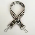 Detail of adjustable geometric diamond embroidered bag strap with silver metal hooks - Black Grass Green Beige Geometric Style (A45+Silver Hook)