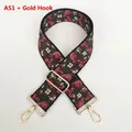 Close-up of floral embroidery on wide shoulder strap with gold metal hooks and details - A51 Green Base Pink Floral (Gold Hook)