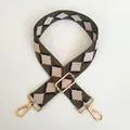 Close-up of adjustable diamond embroidered shoulder strap with polished gold hooks - Dark Green Black Beige Argyle Style (A46+Gold Hook)