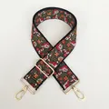 Detail of floral embroidered wide purse strap with polished light gold lobster clasps - A52 Multicolor Ethnic Style (Gold Hook)