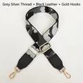 Adjustable silver-grey camo woven strap with black leather ends and gold metal buckles - Grey Silver Camouflage