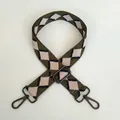 Detail of adjustable bag strap with olive green diamond pattern and gunmetal hooks - Dark Green Black Beige Argyle Style (A46+Gunmetal Hook)
