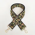 Ethnic floral embroidery wide guitar strap for bags with adjustable gold lobster clasps - A54 Yellow Orange Floral (Gold Hook)