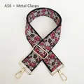 Detail of floral embroidery on wide bag strap with gold lobster clasps and buckle - A56 Pink Green Floral (Gold Hook)
