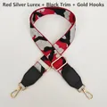 Detail of red and silver camouflage jacquard bag strap with golden metal hook - Red Silver Camouflage