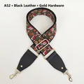 Close-up of ethnic floral embroidery handbag strap with black leather and gold hooks - A52 Multi-Color Embroidered Floral (Black Leather & Gold Hook)
