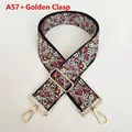 Close-up of bohemian floral embroidery pattern on wide strap with gold metal lobster hooks - A57 Vintage Floral (Gold Hook)
