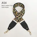 Ethnic style floral jacquard bag strap with black leather ends and gold lobster clasps - A54 Yellow White Green Botanical Jacquard (Black Leather & Gold Hook)