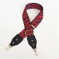 Adjustable zebra stripe bag strap in red and navy with gold rivets and black leather ends - Zebra Print (108) / Blue & Red & Black Leather With Gold Hook