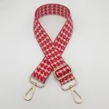 Detailansicht des Taschenriemens mit Hahnentrittmuster und verstellbarer goldener Schnalle - Silberner Haken / Rot und Weiß-Silberner Haken (5)