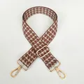 Detail of wide houndstooth bag strap with golden metal swivel hooks and adjuster - Silver Hook / Brown and White-Silver Hook (6)