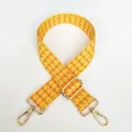 Macro detail of houndstooth jacquard embroidery on adjustable wide bag strap with gold hooks - Silver Hook / Yellow and Orange-Silver Hook (11)