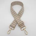 Close-up of khaki houndstooth wide bag strap with gold metal hooks and jacquard texture - Silver Hook / Khaki and White-Silver Hook (14)