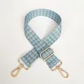 Detail view of woven houndstooth bag strap with golden metal buckle and lobster clasp - Silver Hook / Blue and Golden Brown-Silver Hook (15)