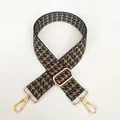 Detail of adjustable wide shoulder strap with navy houndstooth pattern and gold hardware - Silver Hook / Dark Blue and Tan-Silver Hook (17)