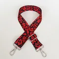 Detail of red and black leopard print adjustable wide bag strap with silver metal hooks - Red and Black Leopard (A58) + Silver Hook